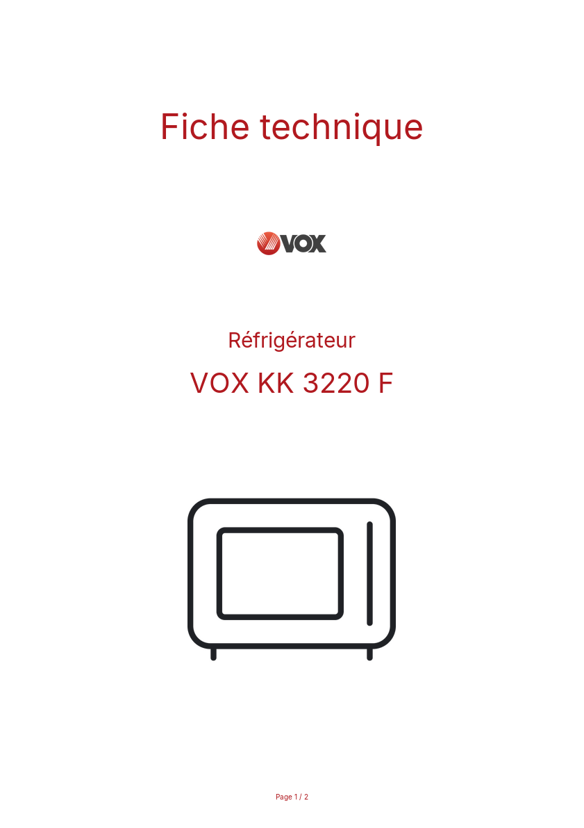 Page n°1 - Fiche technique VOX KK 3220 F