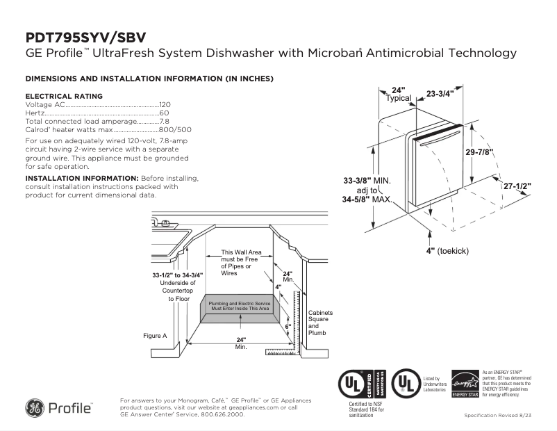 Page 1 of the manual Technical Sheet GE PDT795SBVTS