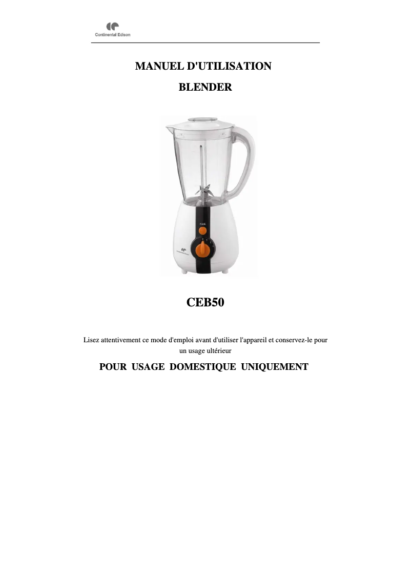 Page 1 de la notice Manuel utilisateur Continental Edison CEB50