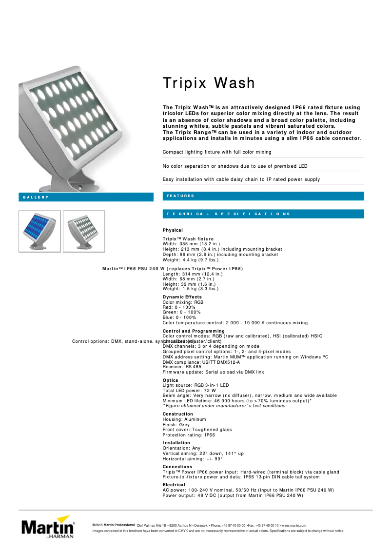 Page 1 de la notice Fiche technique Martin Tripix Wash