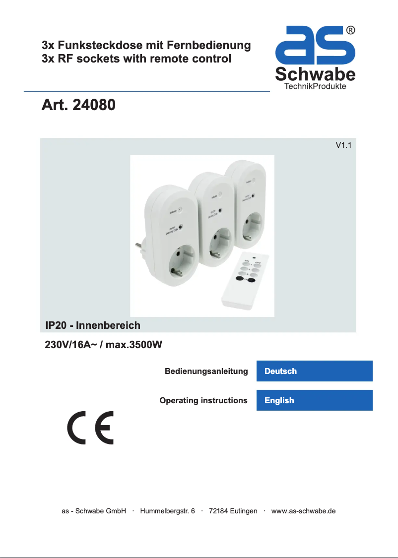 Page 1 de la notice Manuel utilisateur AS Schwabe 24080