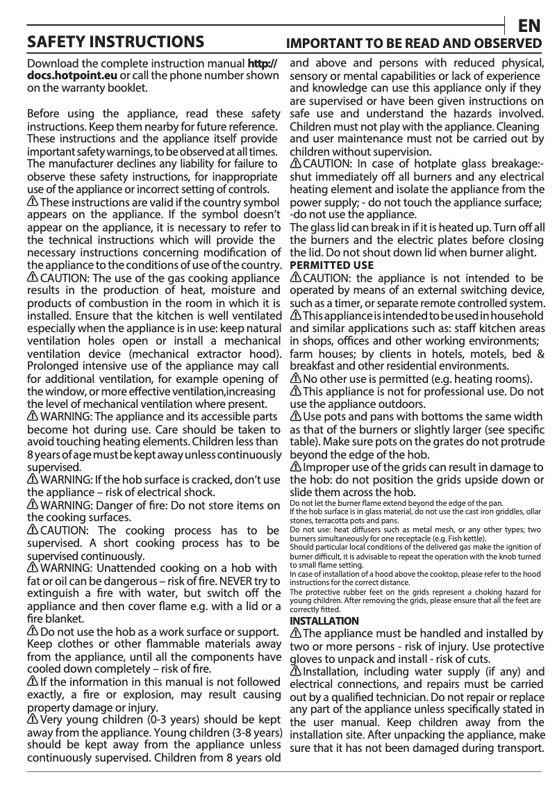 Page 1 de la notice Mode d'emploi Hotpoint PPH 60P F NB