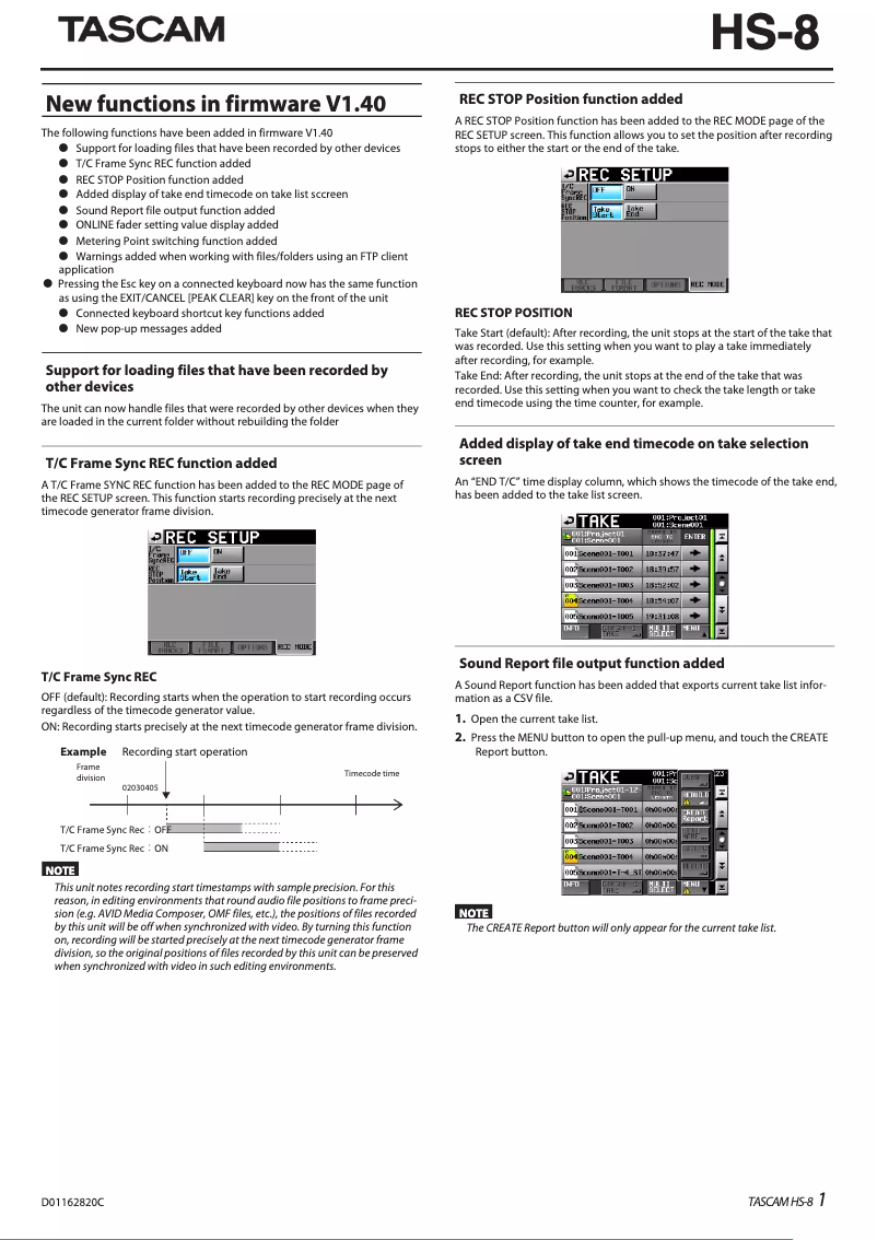 Page 1 de la notice Manuel utilisateur Tascam HS-8