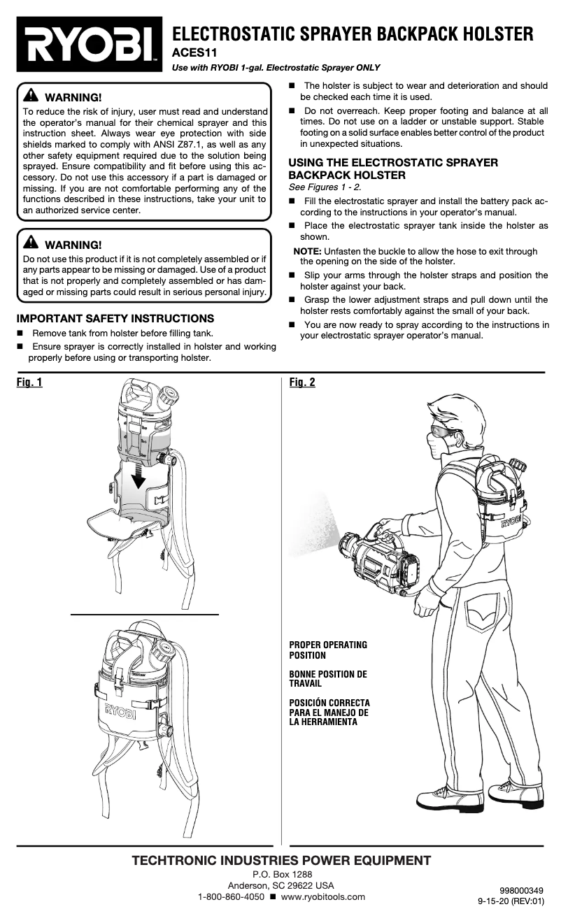 Page 1 de la notice Manuel utilisateur RYOBI ACES11