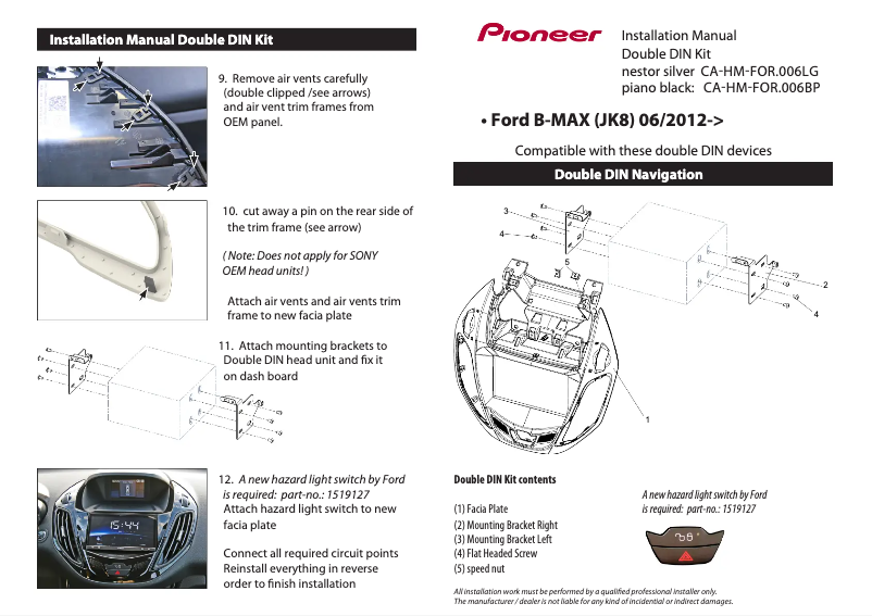 Page n°1 - Manuel utilisateur Pioneer CA-HM-FOR.006LG