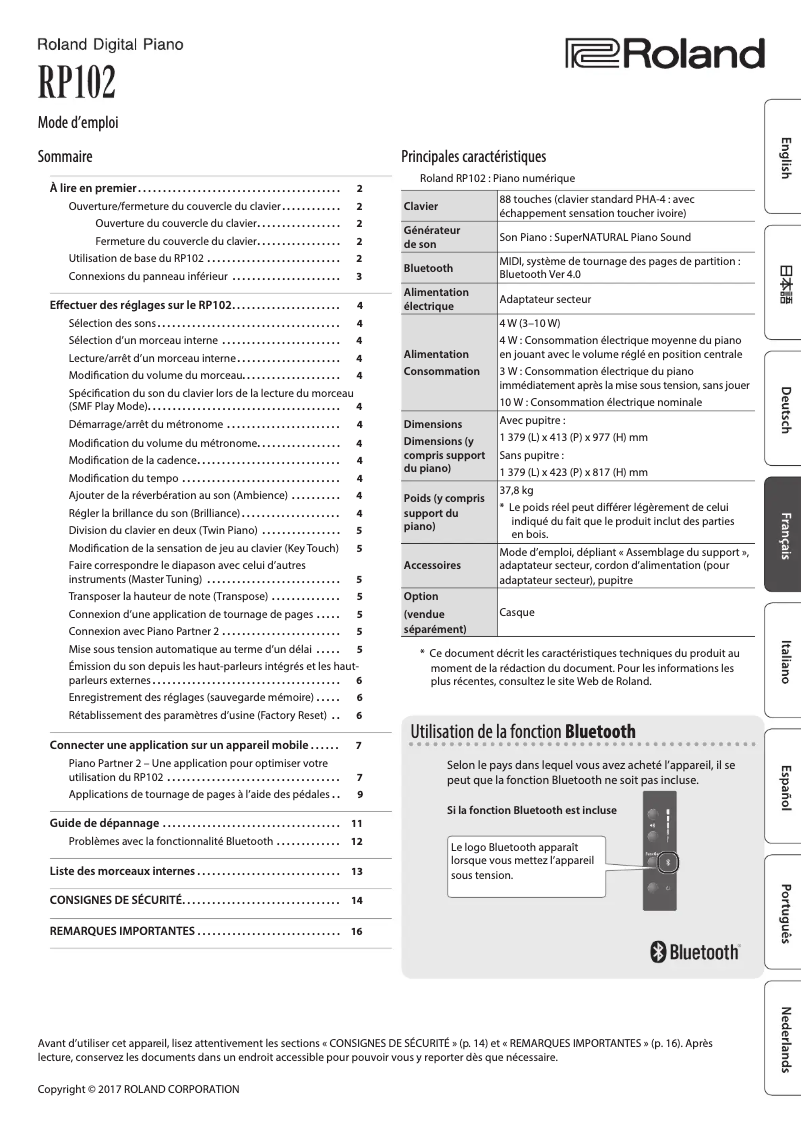 Image de la première page du manuel de l'appareil RP102