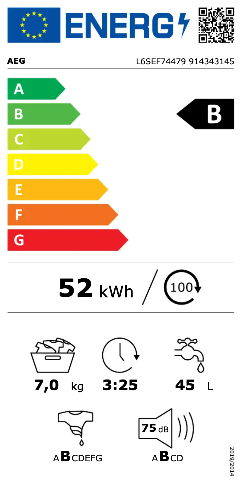 Page n°1 - Label énergétique AEG L6SEF74479