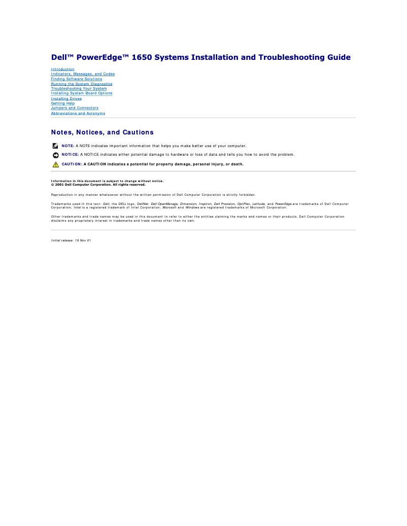 Page 1 de la notice Manuel utilisateur Dell PowerEdge 1650