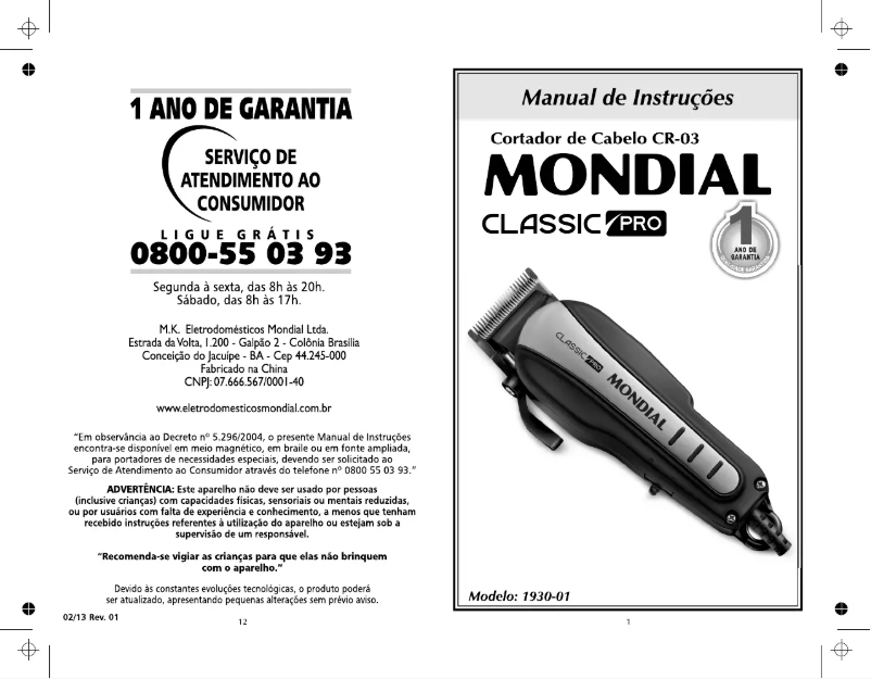 Página 1 del manual Manual de usuario Mondial Classic Pro CR-03