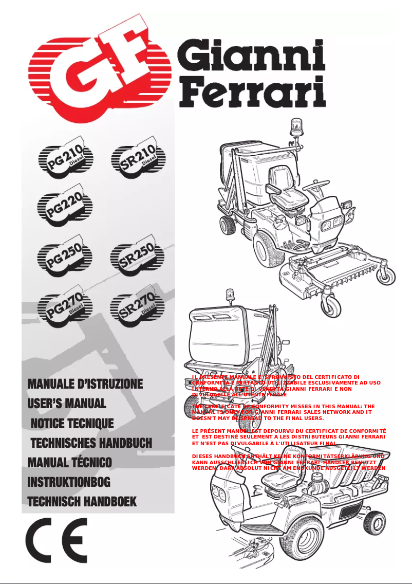Page 1 de la notice Manuel utilisateur Gianni Ferrari PG220