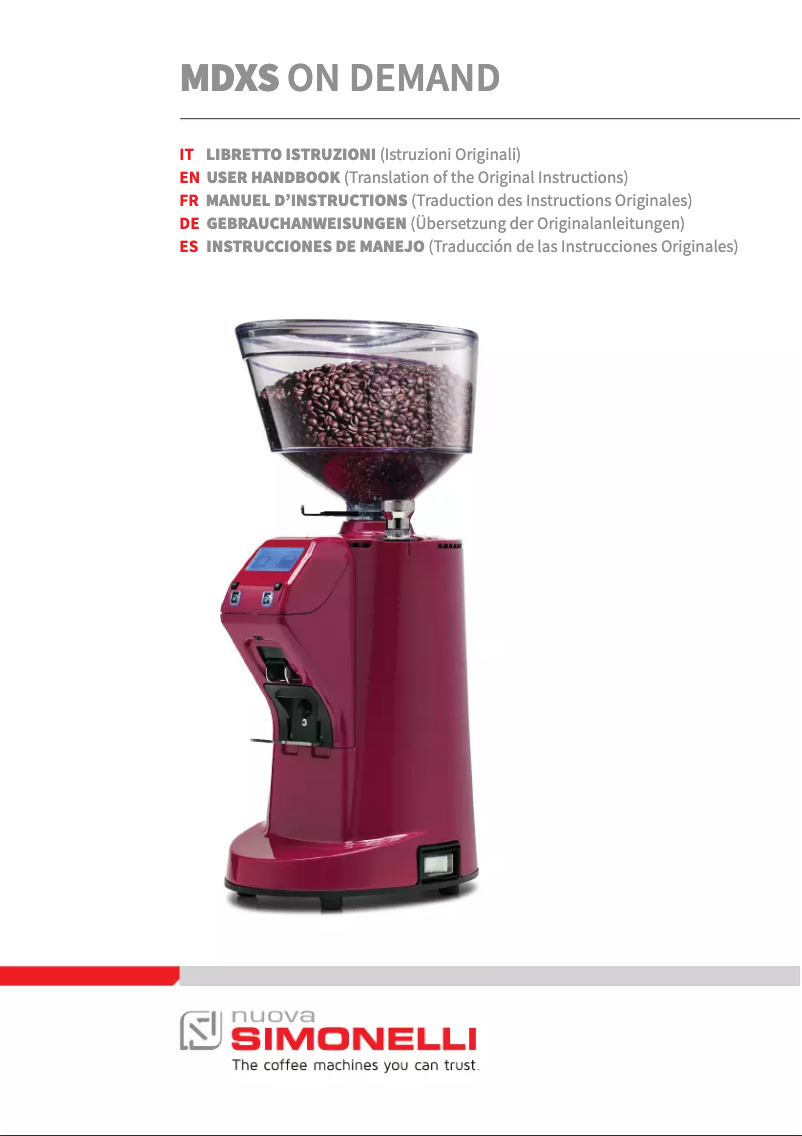 Page 1 de la notice Manuel utilisateur Nuova Simonelli MDXS On-Demand