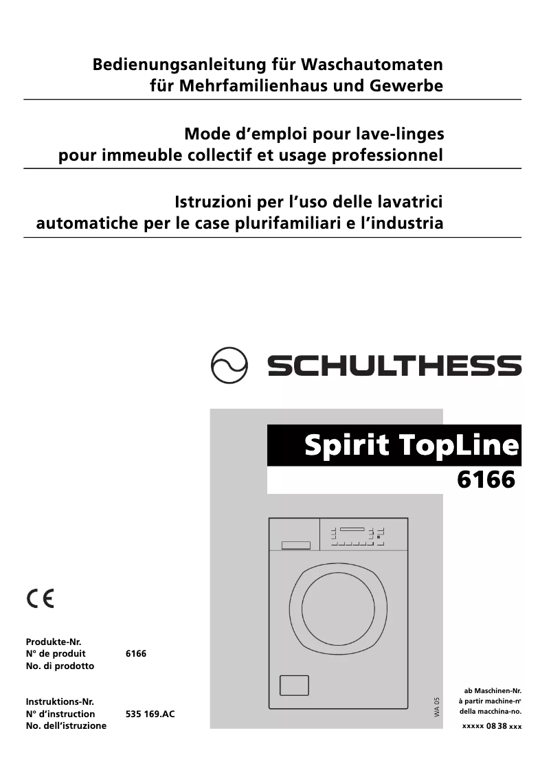 Page 1 de la notice Manuel utilisateur Schulthess Spirit TopLine 6166