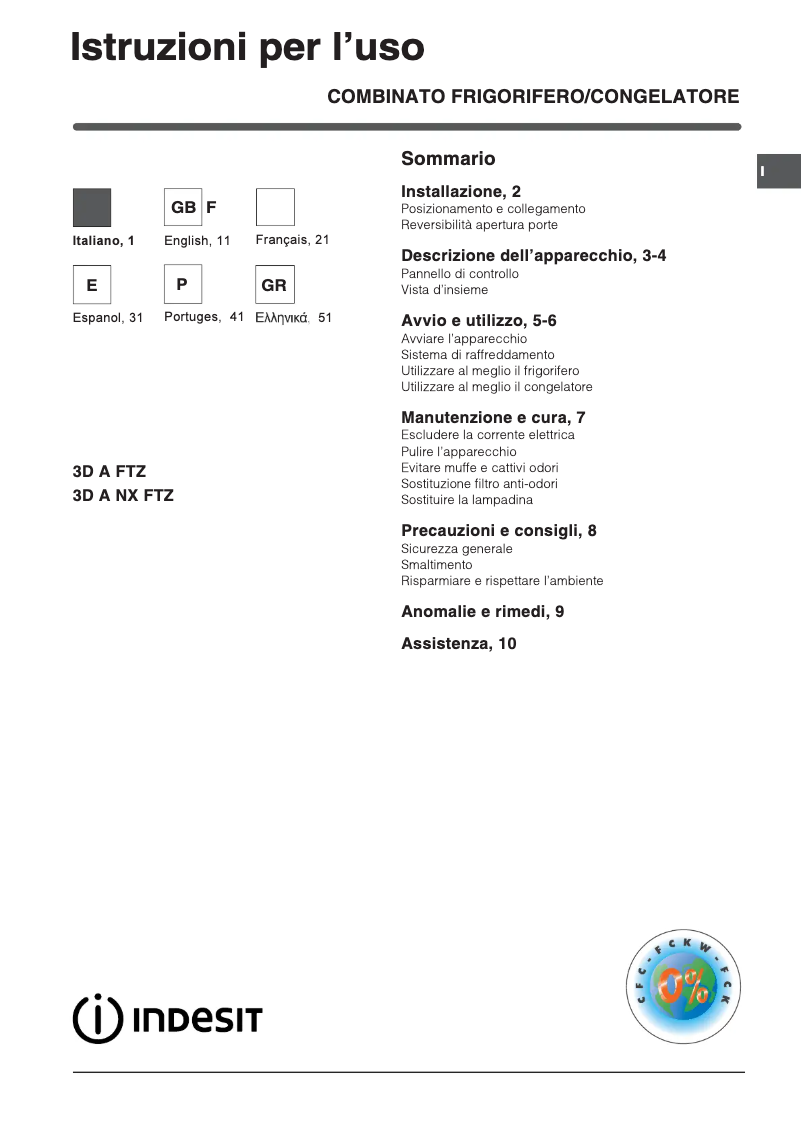 Página 1 del manual Manual de usuario Indesit 3D A NX FTZ