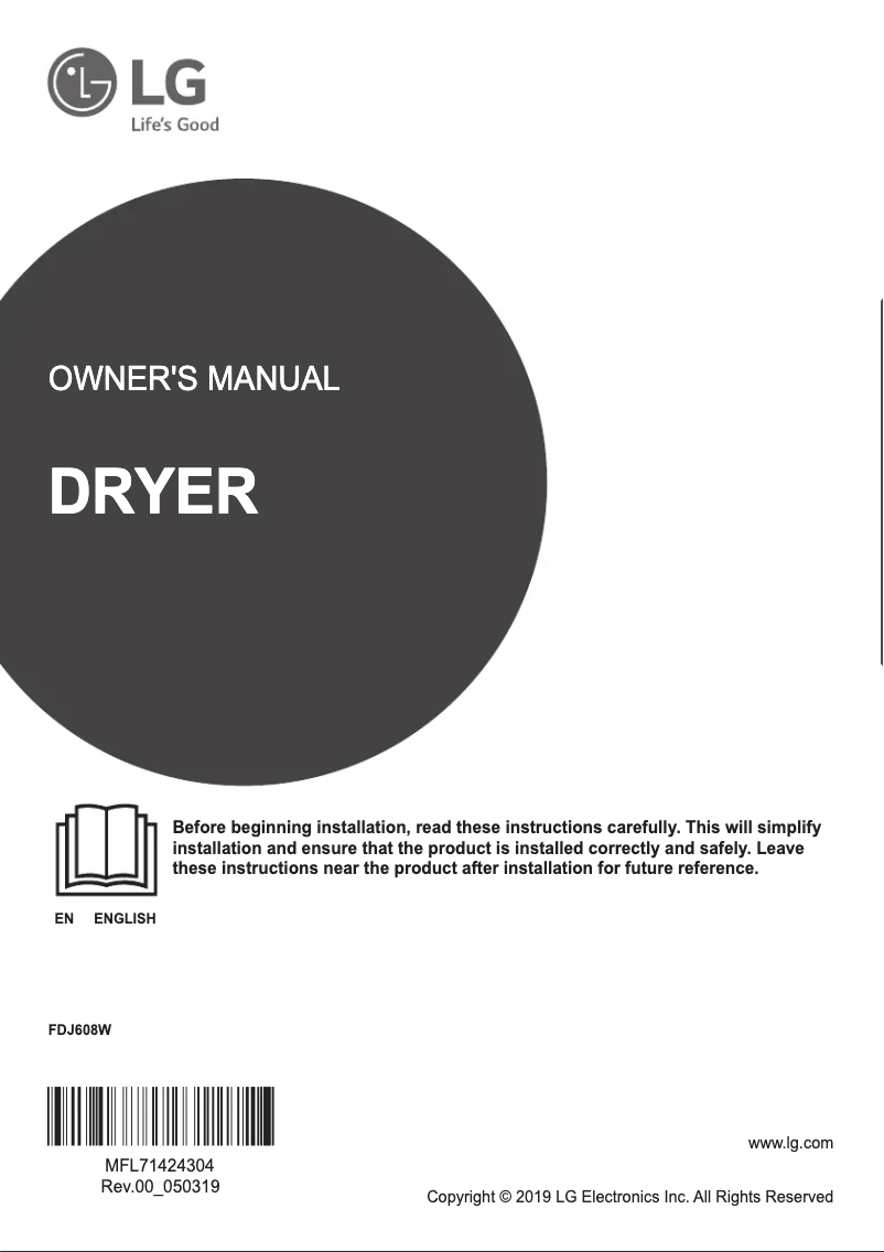 Page 1 de la notice Manuel utilisateur LG FDJ608W