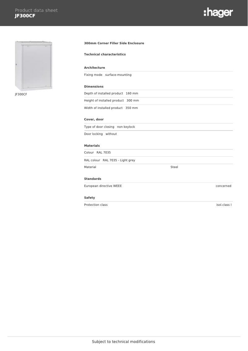 Page 1 de la notice Manuel utilisateur Hager JF300CF