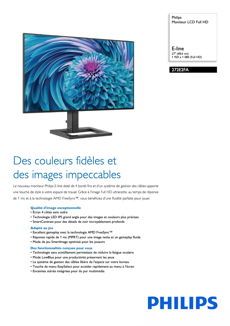 Page 1 de la notice Fiche technique Philips 272E2FA