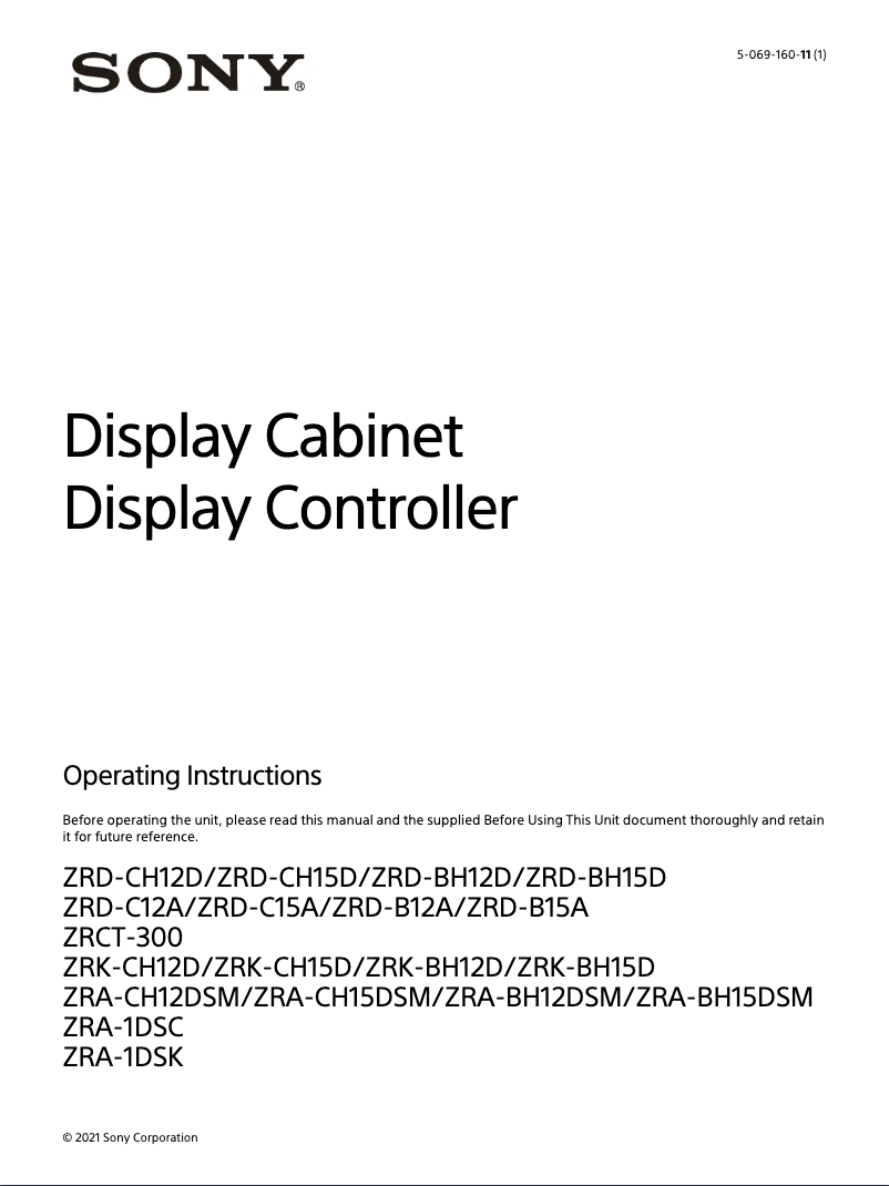 Page n°1 - Manuel utilisateur Sony ZRD-C15A