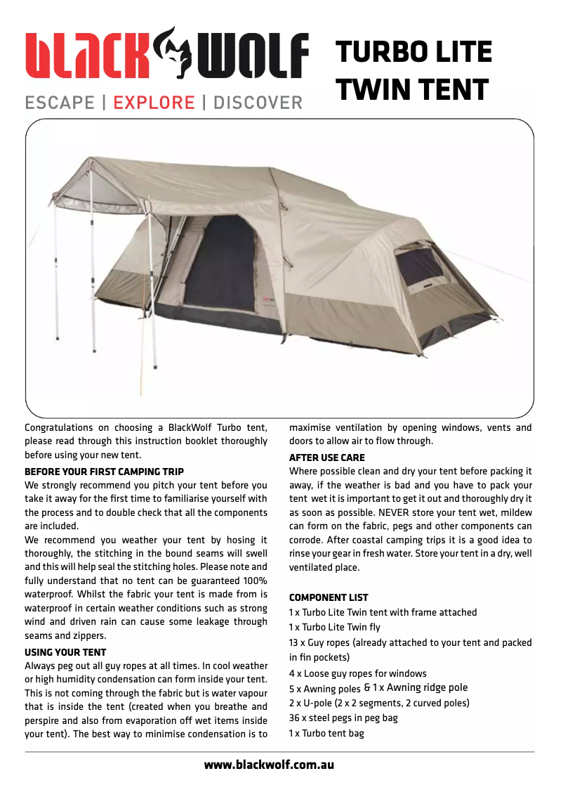 Page 1 de la notice Manuel utilisateur Black Wolf Turbo Lite Twin 240