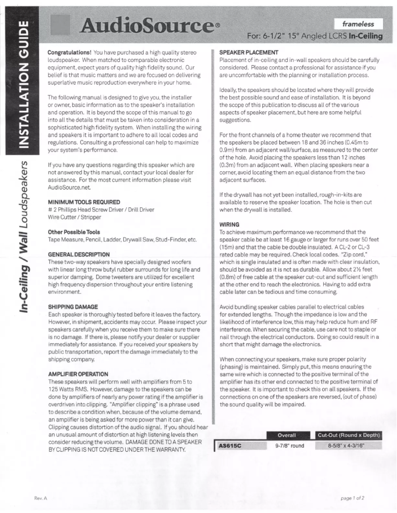 Page n°1 - Manuel utilisateur AudioSource AS615C