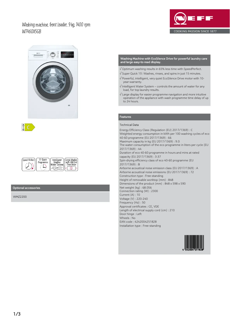 Image de la première page du manuel de l'appareil W7460X5GB