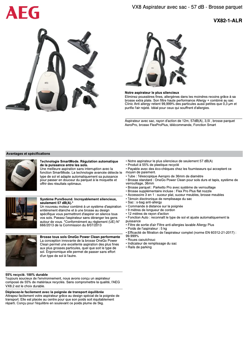 Página 1 del manual Ficha técnica AEG VX82-1-ALR