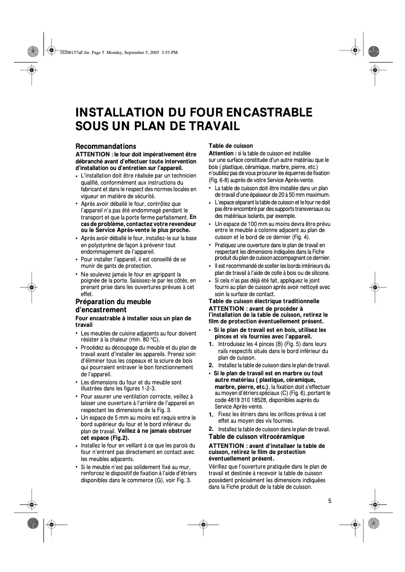 Page 1 de la notice Manuel utilisateur Whirlpool AKP 300 WH 01