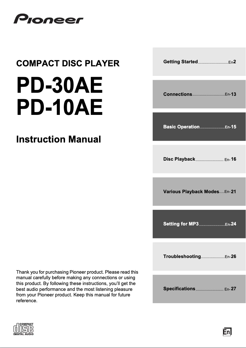 Image de la première page du manuel de l'appareil PD-10AE-B