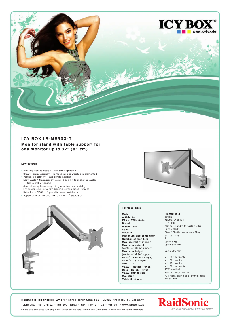Page 1 de la notice Fiche technique Icy Box IB-MS503-T