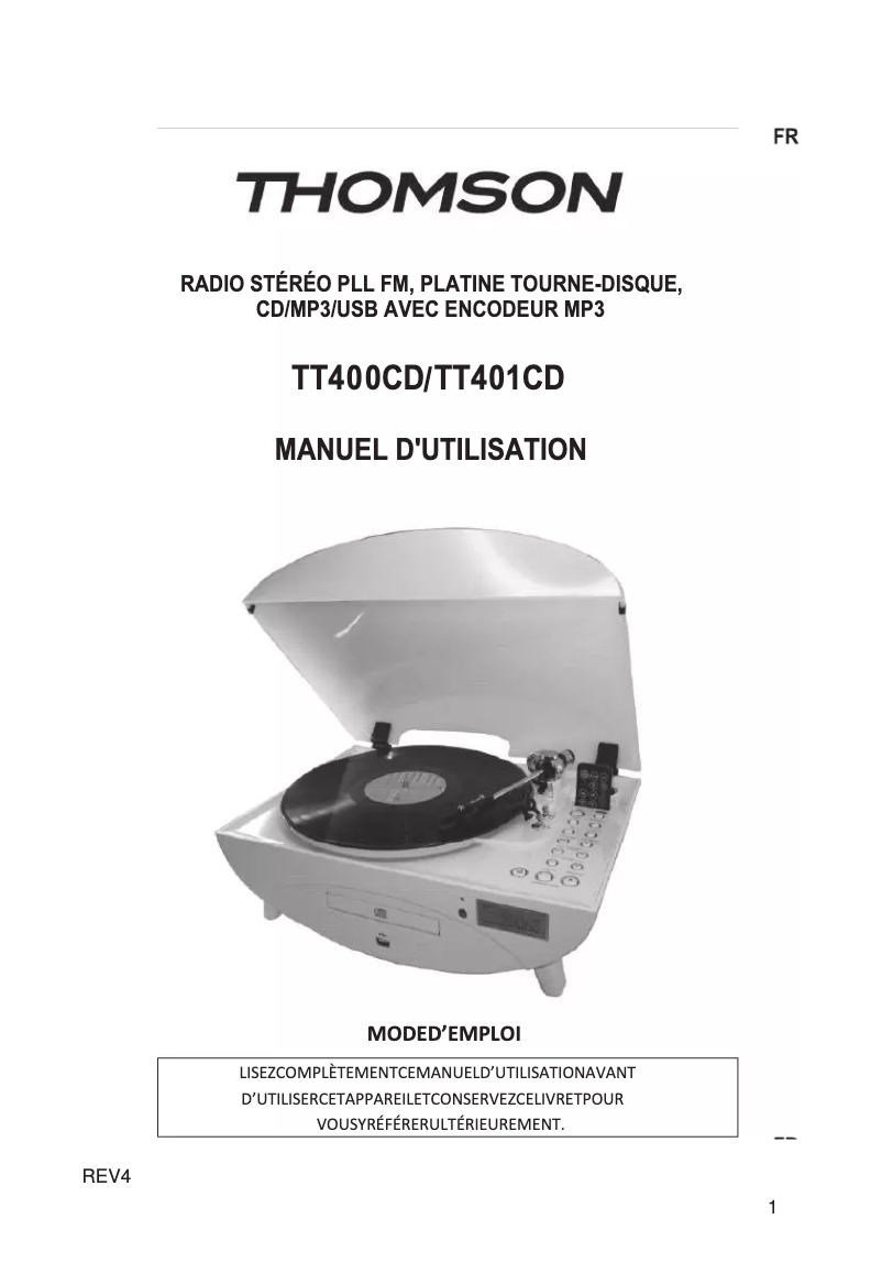 Page 1 de la notice Manuel utilisateur Thomson TT401CD