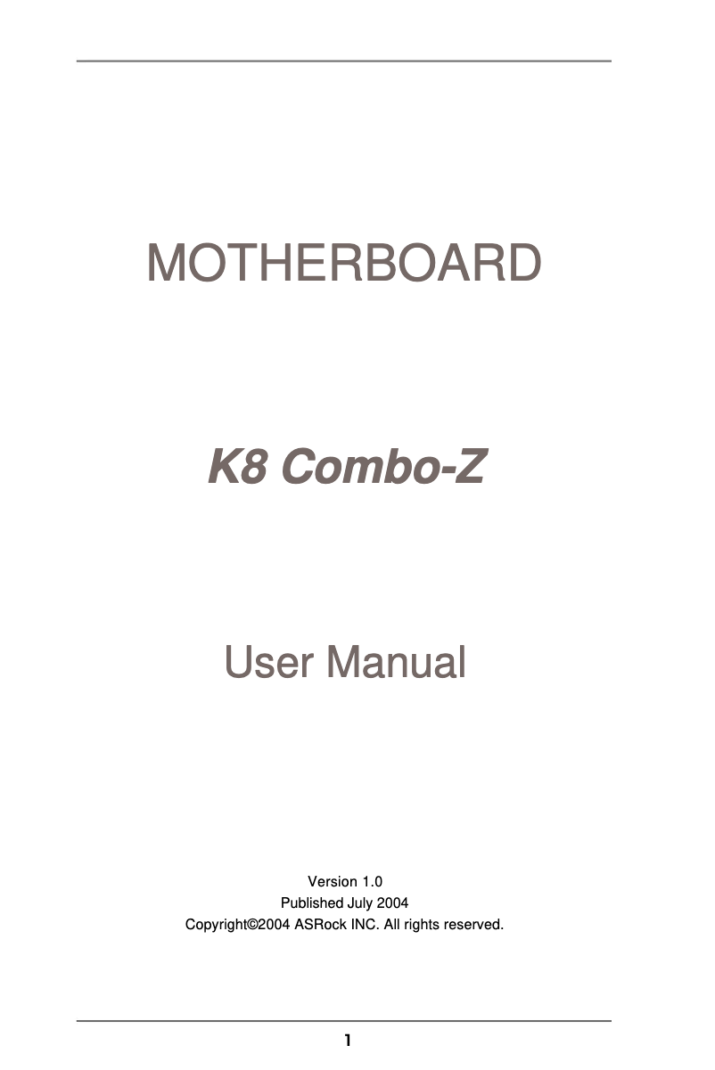 Image de la première page du manuel de l'appareil K8 Combo-Z