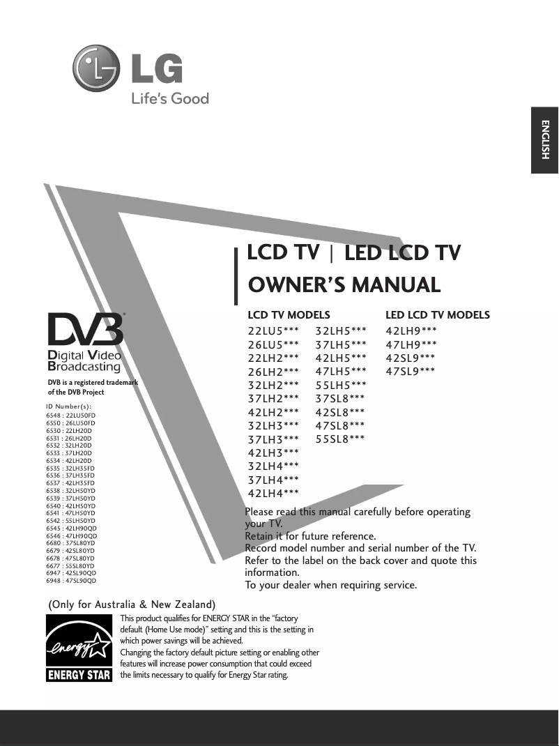 Page 1 de la notice Manuel utilisateur LG 42LH20D