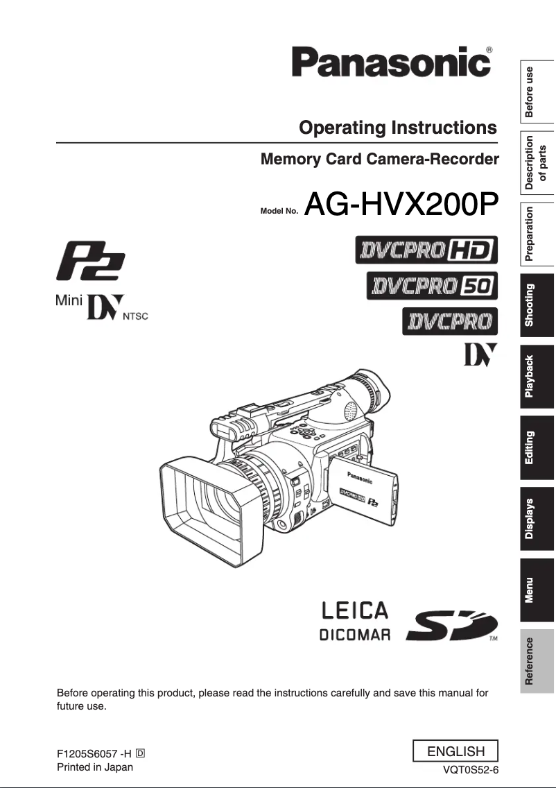 Page n°1 - Manuel utilisateur Panasonic AG-HVX200P