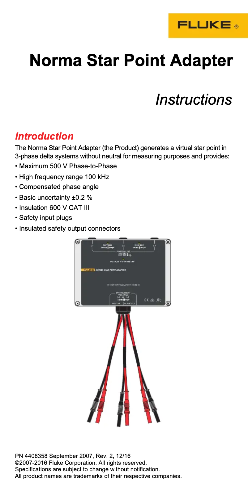 Page 1 de la notice Instructions / montage Fluke Norma 5000