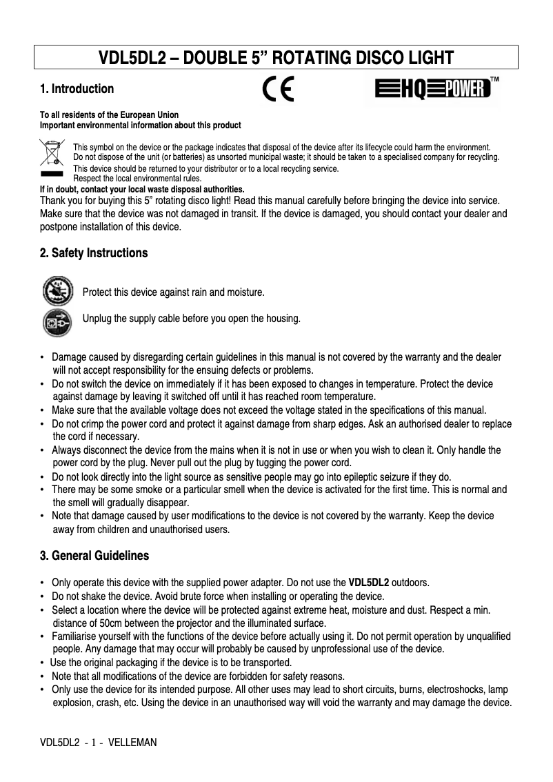 Página 1 del manual Manual de usuario Velleman vdl5dl2