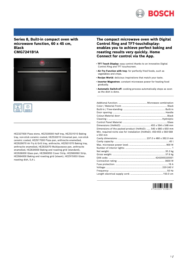 Página 1 del manual Ficha técnica Bosch CMG7241B1A