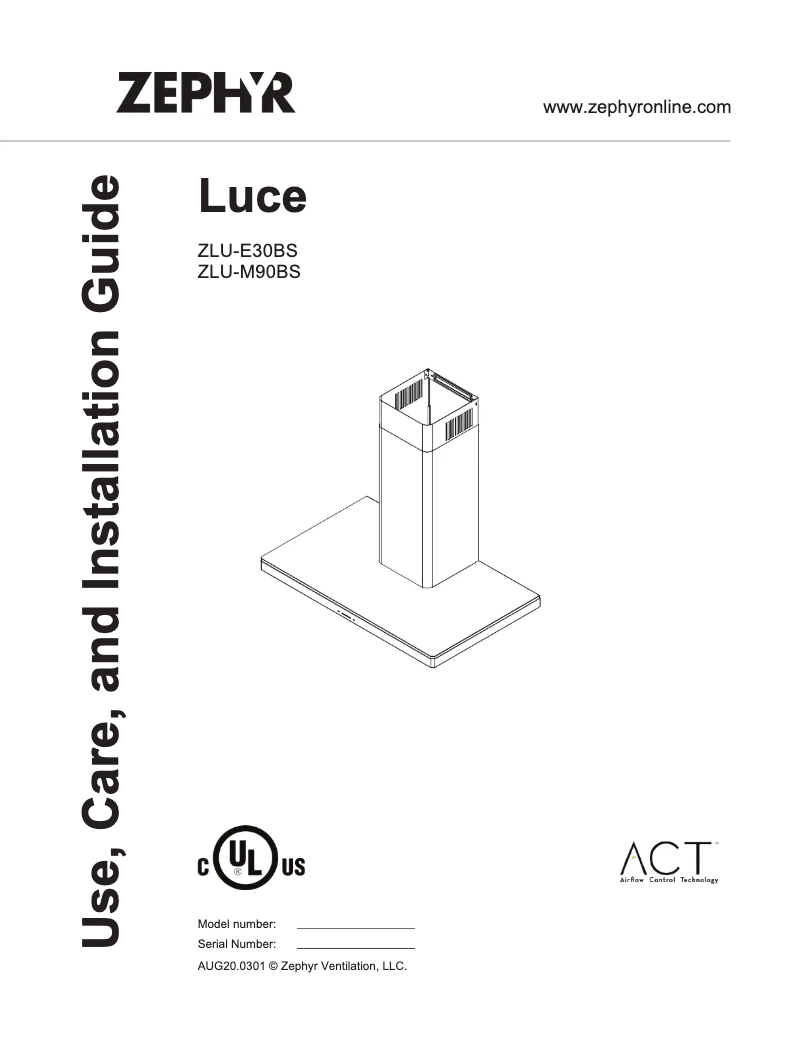 Page 1 de la notice Guide d'installation Zephyr ZLUE30BS