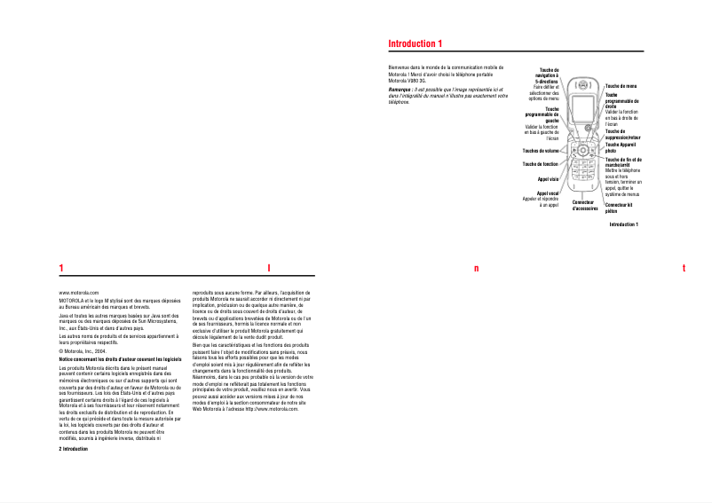 Page 1 de la notice Manuel utilisateur Motorola V980