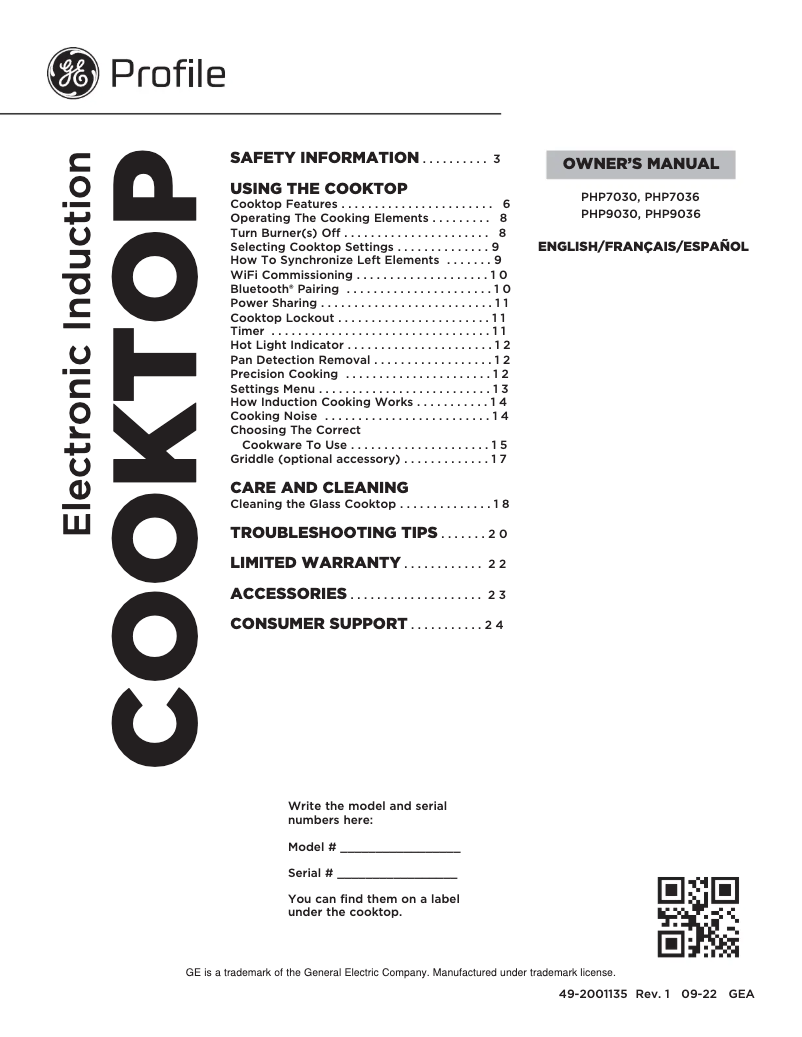 Image de la première page du manuel de l'appareil Profile PHP7030DTBB