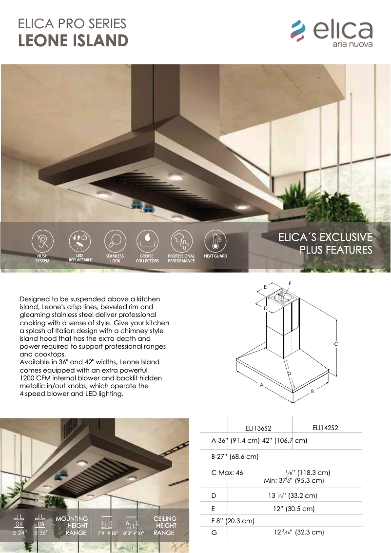 Page 1 de la notice Fiche technique Elica Leone ELI142S2