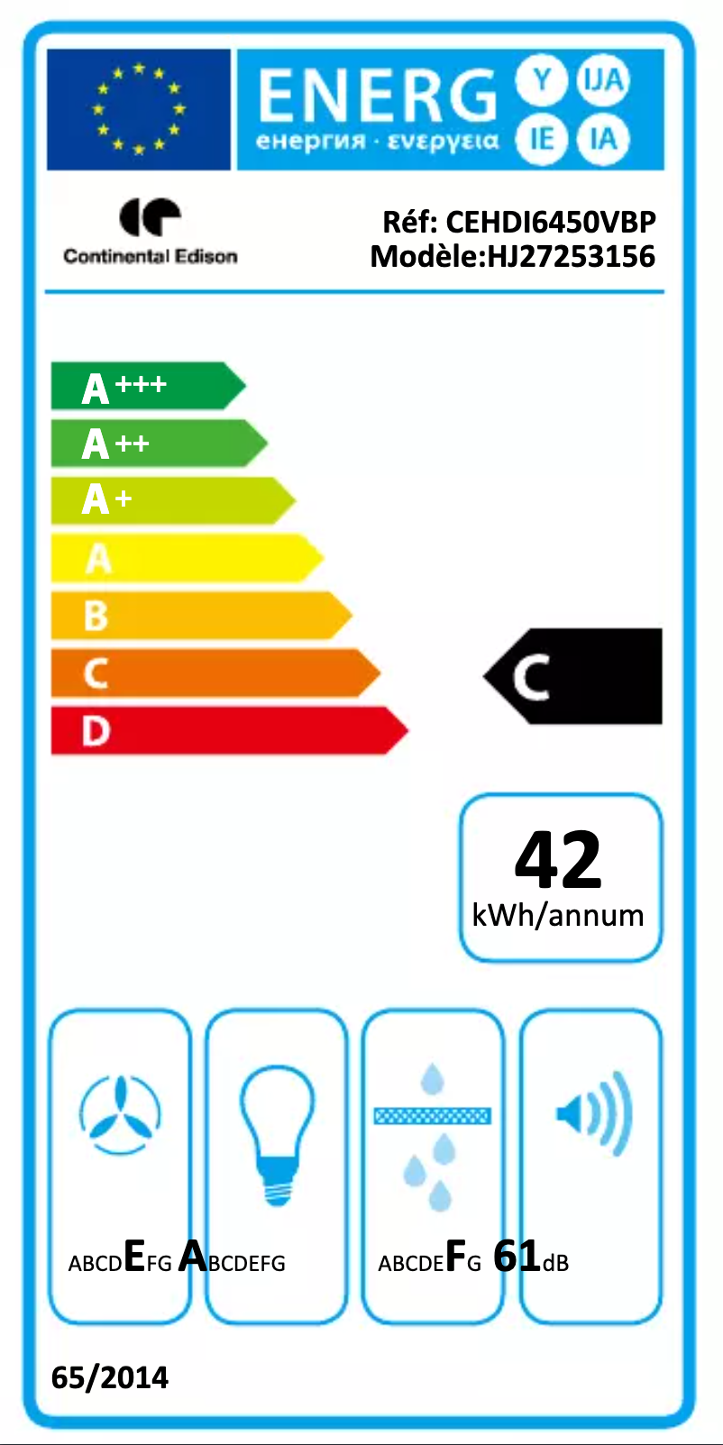 Page n°1 - Label énergétique Continental Edison CEHDI6450VW