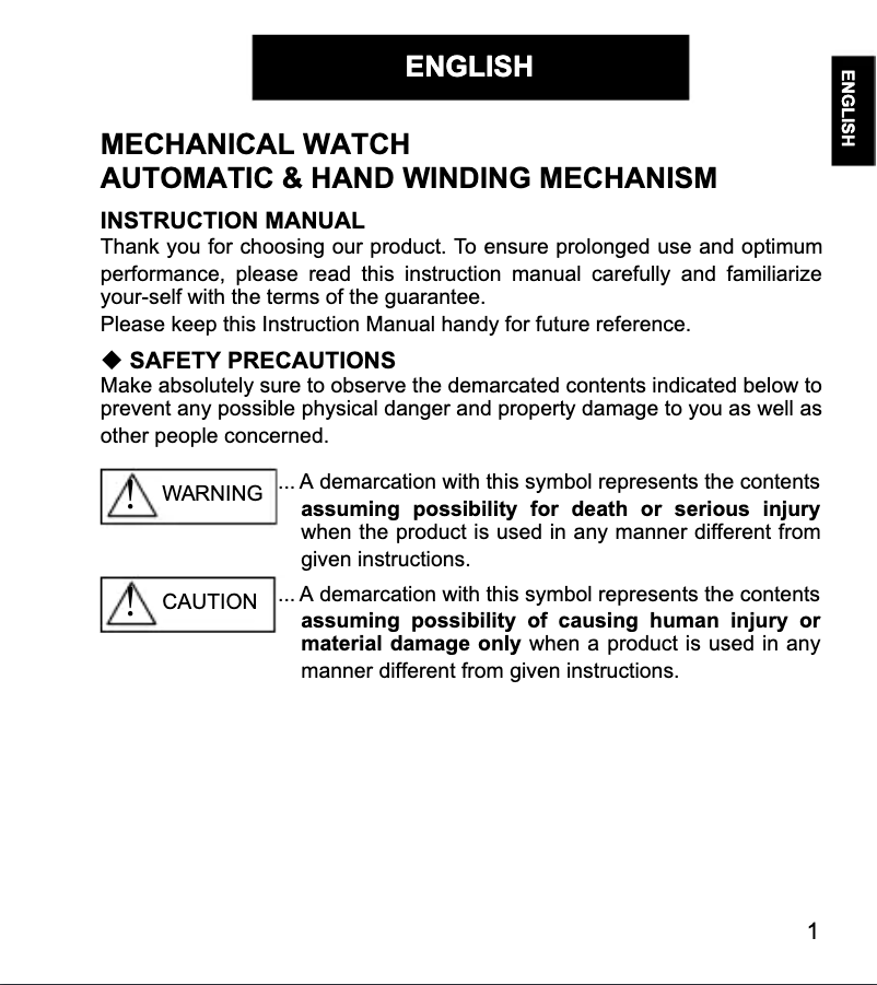 Page 1 de la notice Manuel utilisateur Orient Star Contemporary DJ00001B