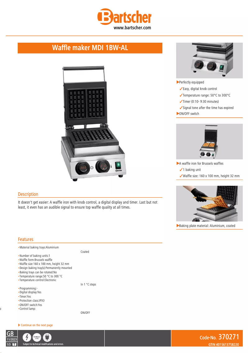 Page n°1 - Fiche technique Bartscher MDI 1BW