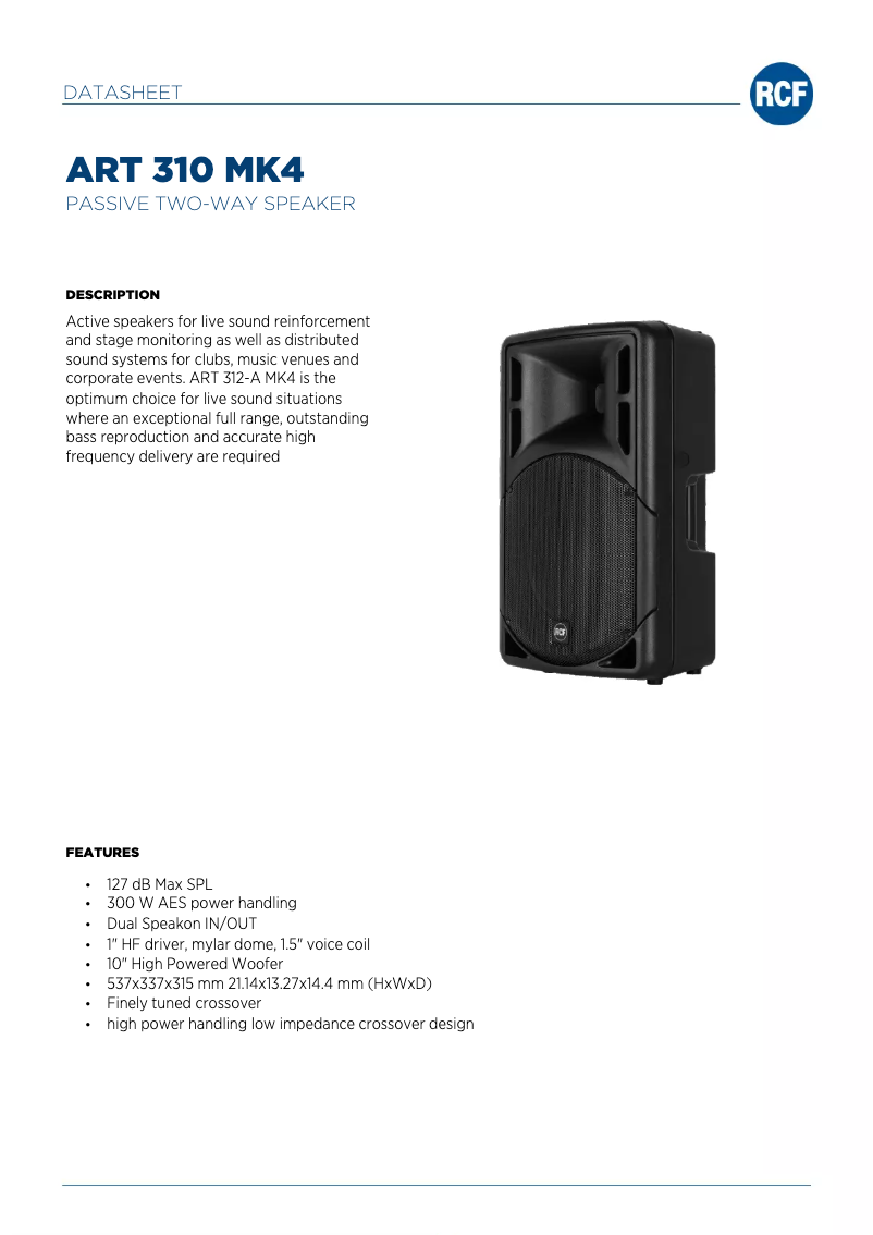 Page 1 de la notice Manuel utilisateur RCF ART 310 MK4