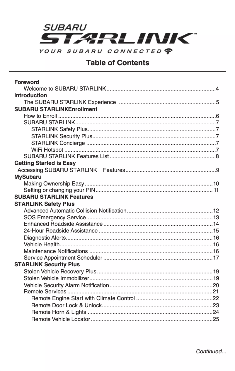 Imagen de la primera página del manual del dispositivo Impreza (2020)