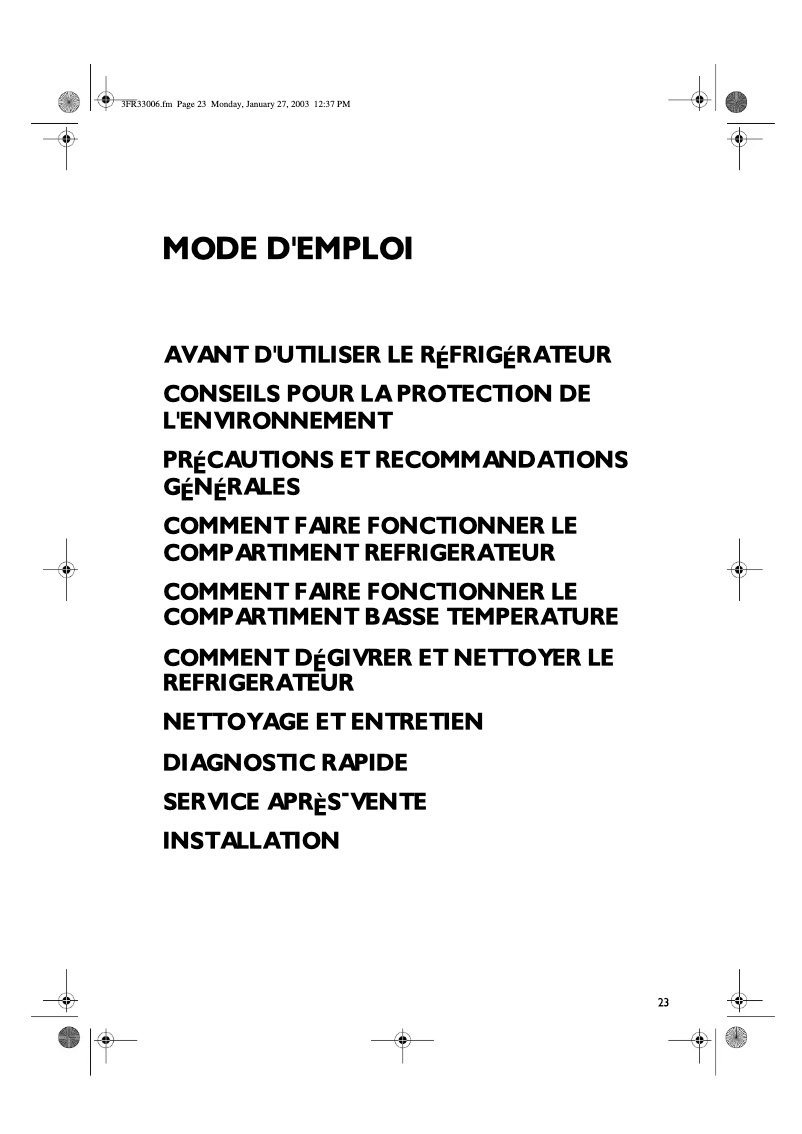 Page 1 de la notice Manuel utilisateur Whirlpool ARC 0820