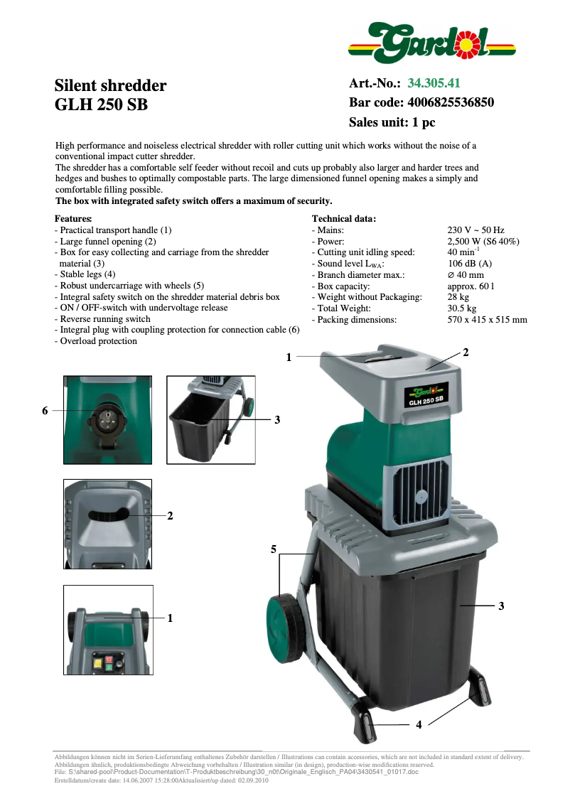 Page 1 de la notice Manuel utilisateur Gardol GLH 250 SB
