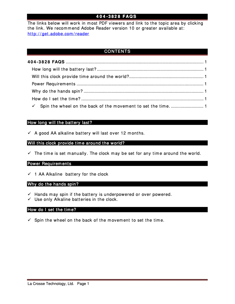 Page n°1 - FAQ La Crosse Technology 404-3828
