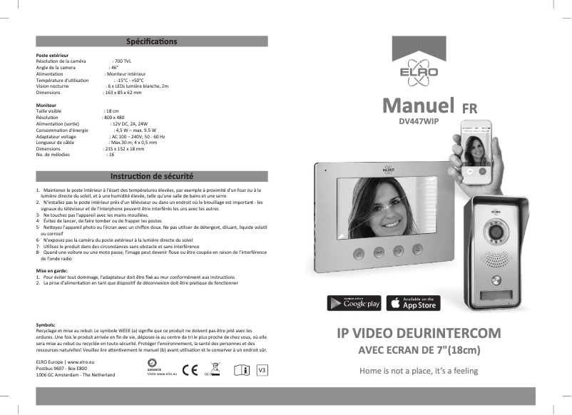 Page 1 de la notice Manuel utilisateur Elro DV447WIP