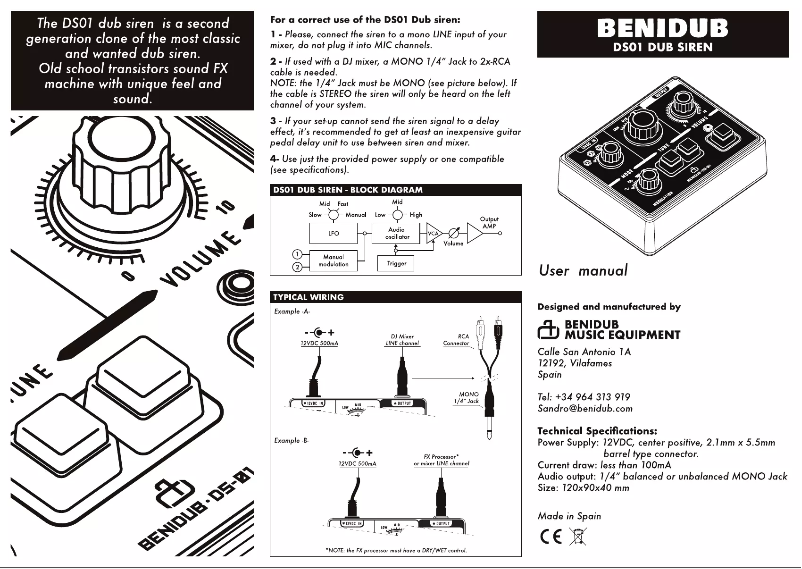 Page 1 de la notice Manuel utilisateur Benidub DS01