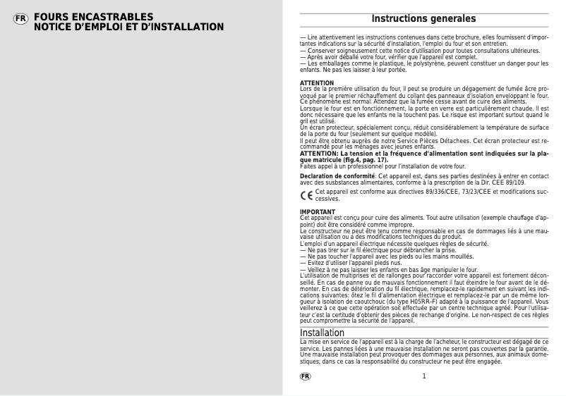 Page 1 de la notice Manuel utilisateur Candy FO FP632 CN